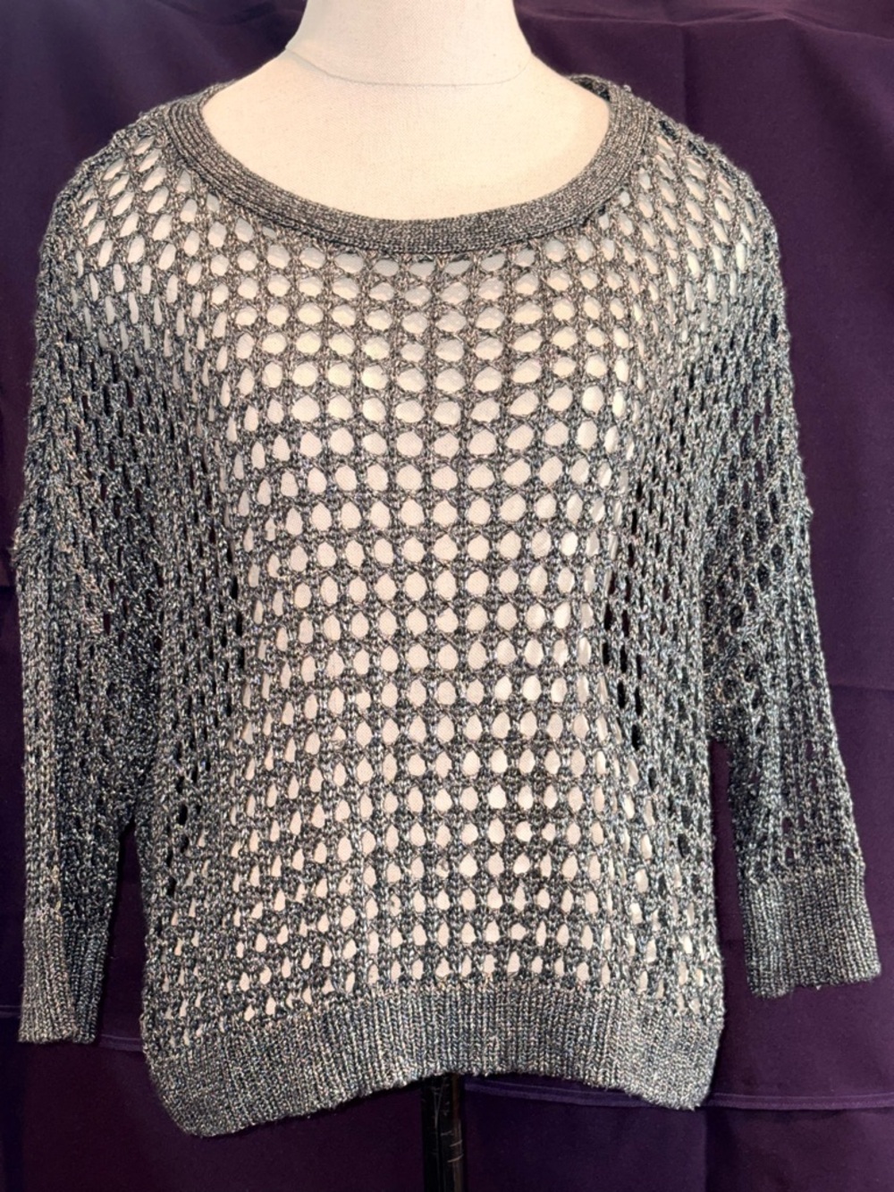 *Express Metallic Open-Knit Scoop Neck Sweater in Gray